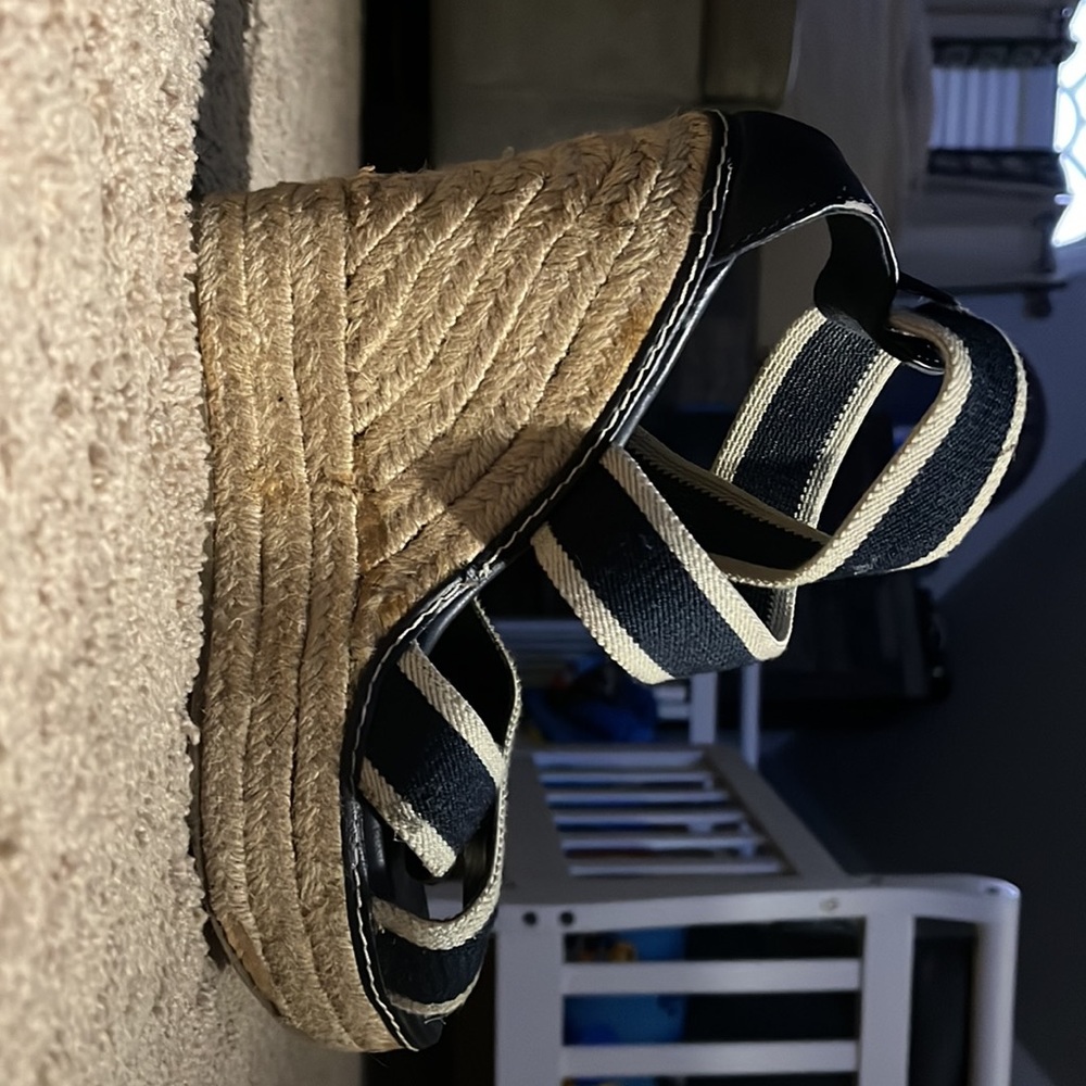 Blue and white wedges espadrille stretch straps size 7.5 - Picture 2 of 5